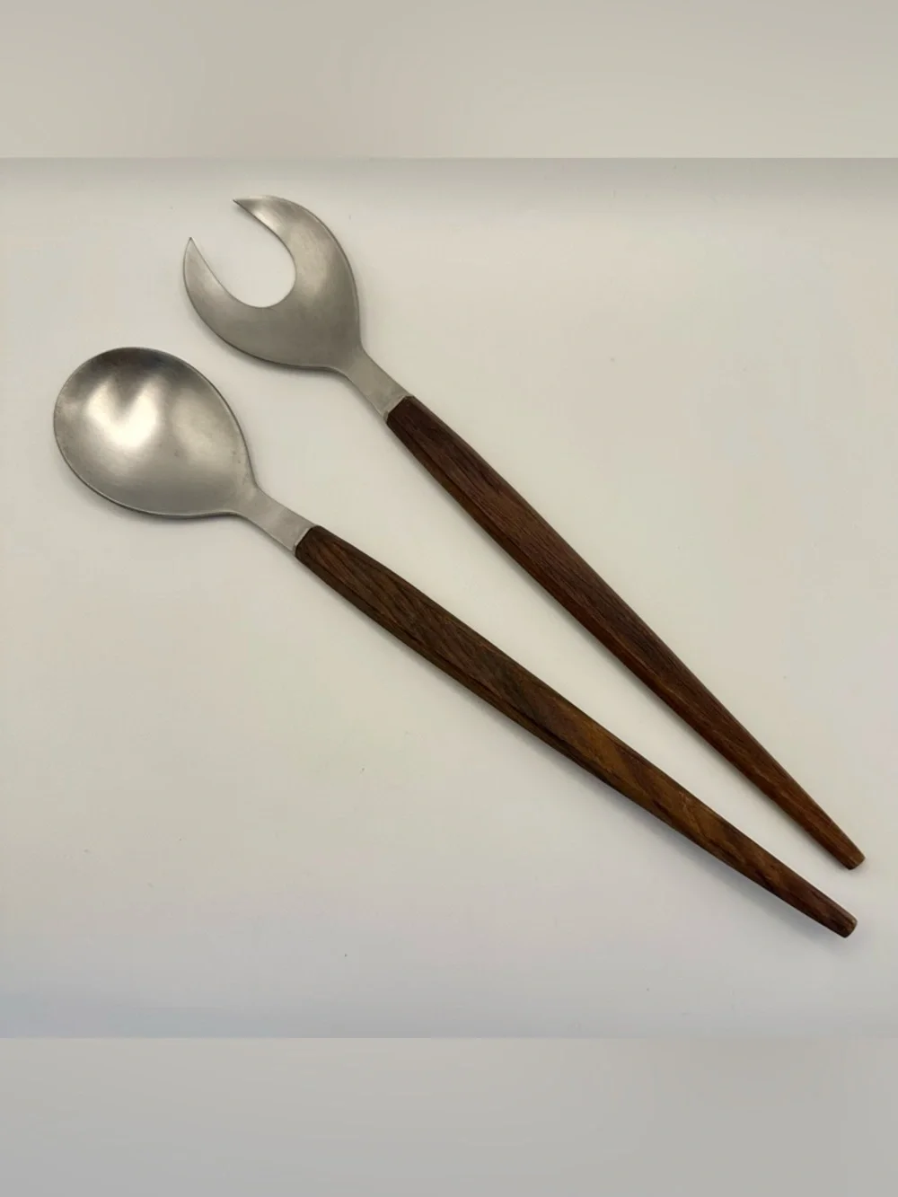 Salad Server Stainless Steel Solid Wood Handles MCM Japan Vtg Mid Century Modern